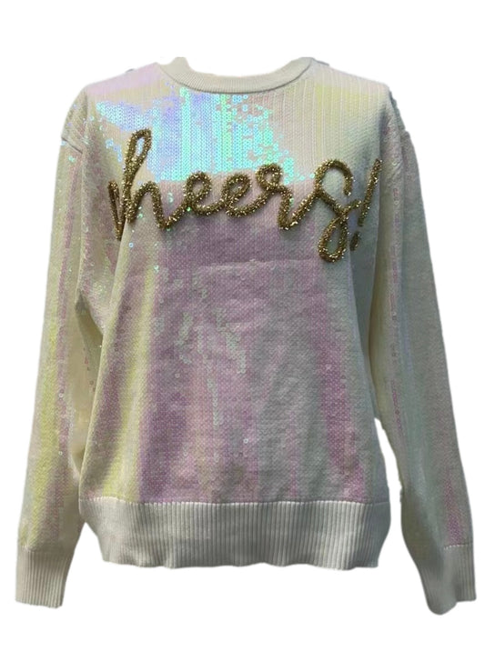 Queen of Sparkles white Sequin Cheers Sweater