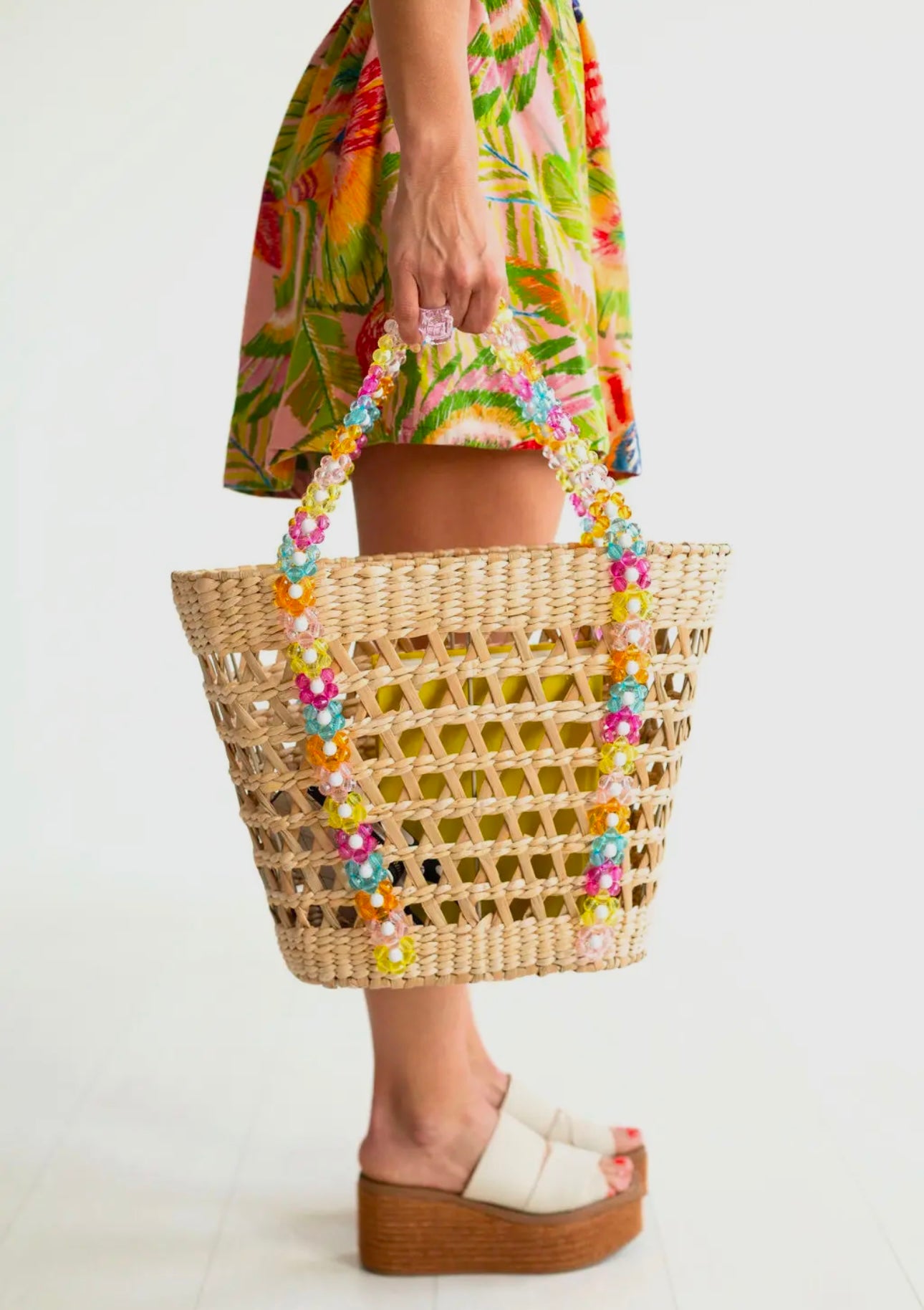 Colorful Beaded Straw Beach
Basket Tote