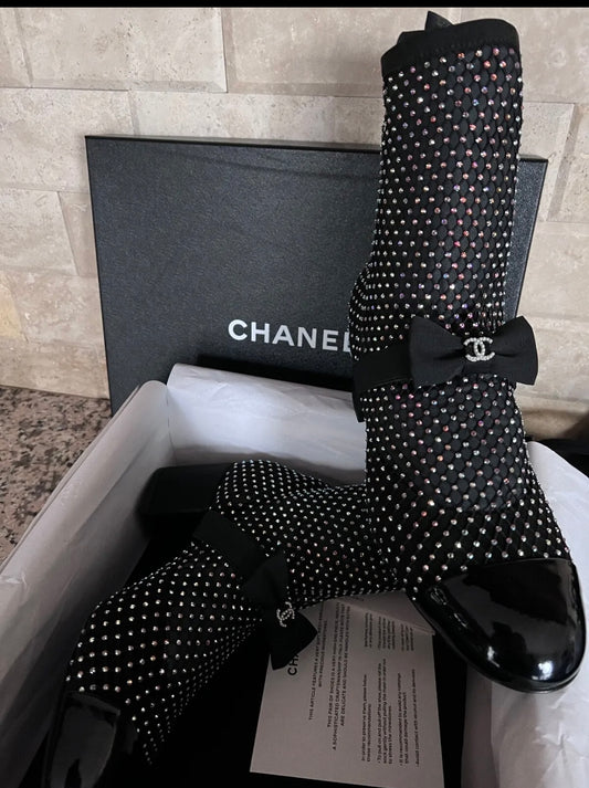 Chanel Black & Silver Mary Janes Boots