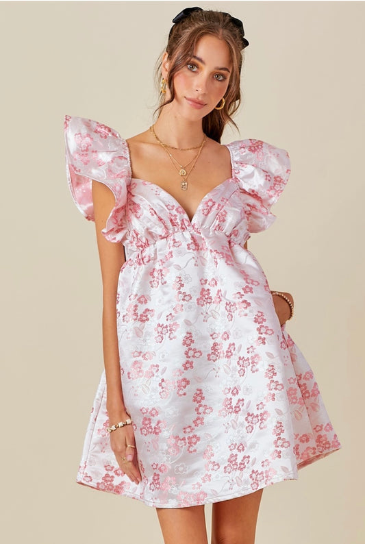 Anastasia Flutter Sleeve Jacquard Mini Dress