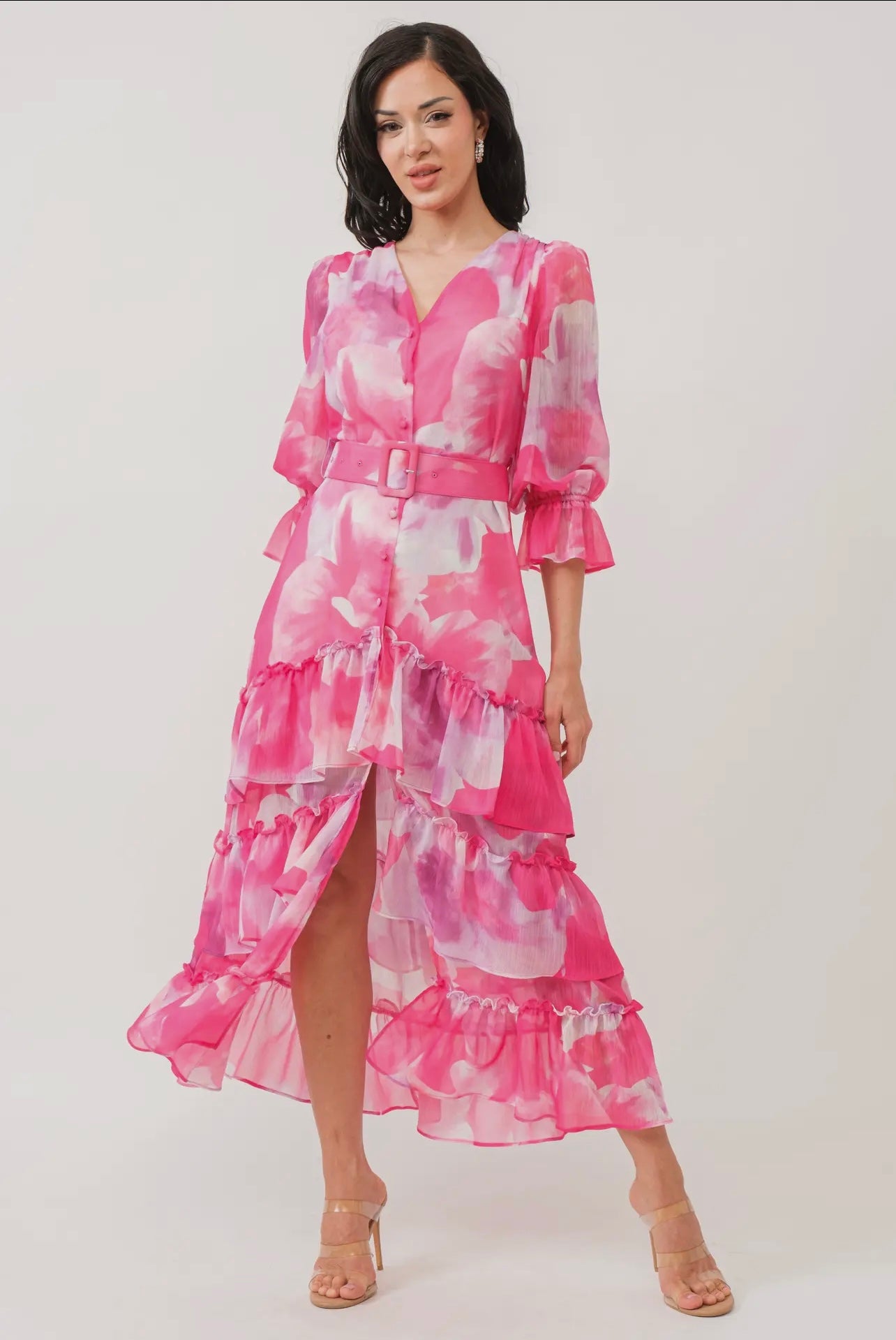 Mirabelle Chiffon Ruffle Midi Dress