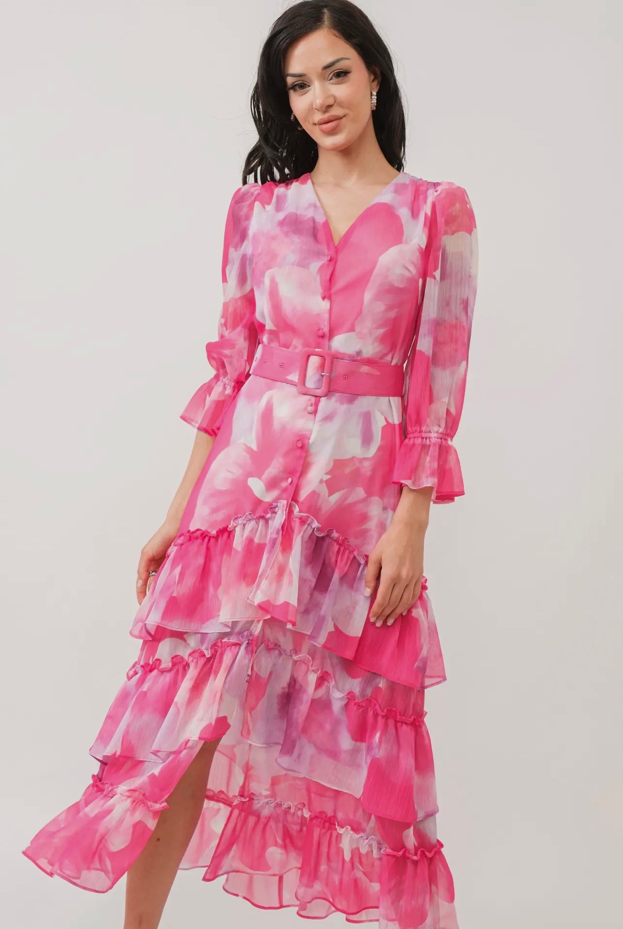 Mirabelle Chiffon Ruffle Midi Dress