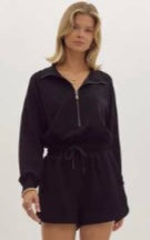 Anna Black Long Sleeve Romper