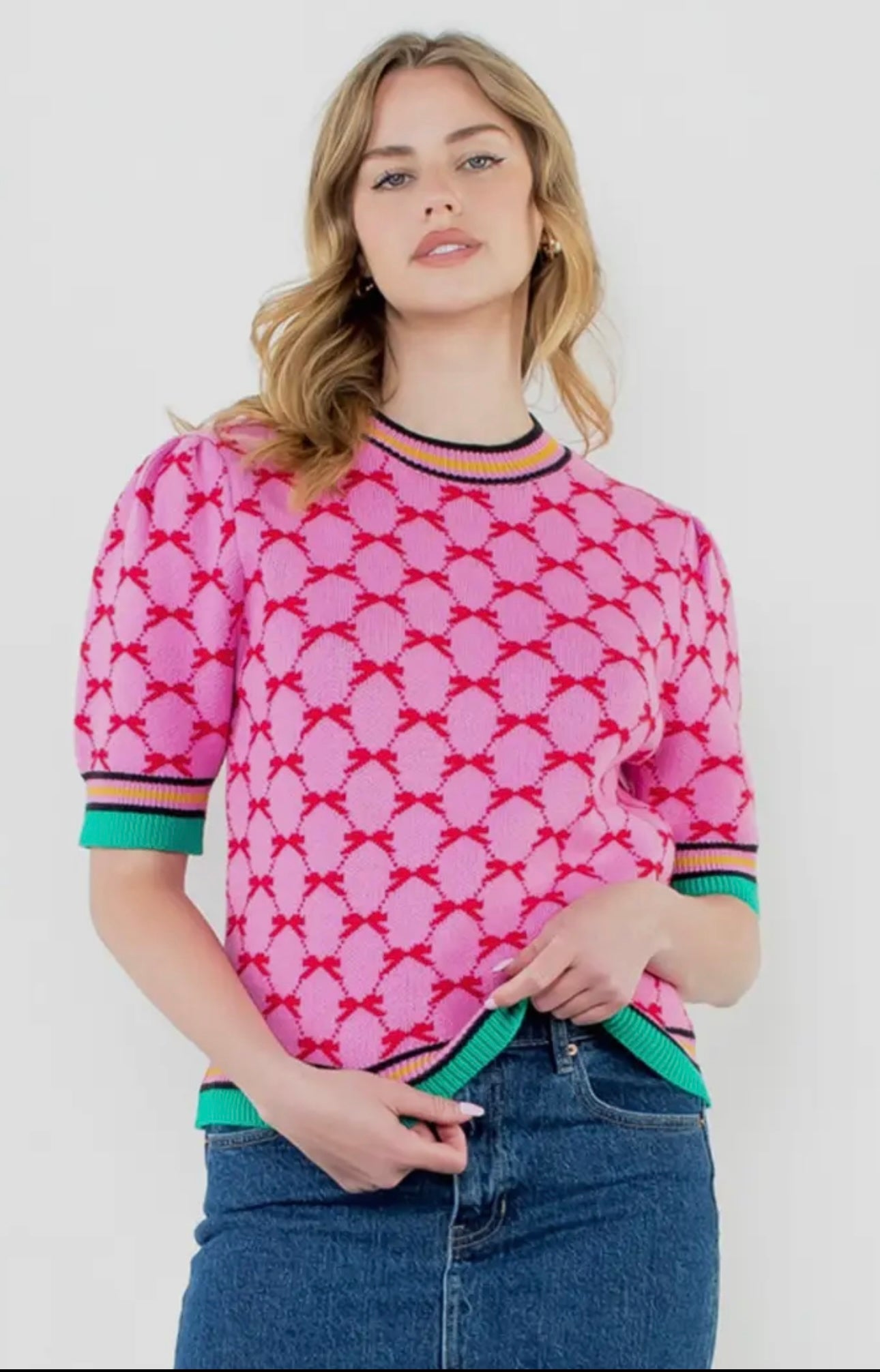 Parker Short Sleeve Bow Knit Top