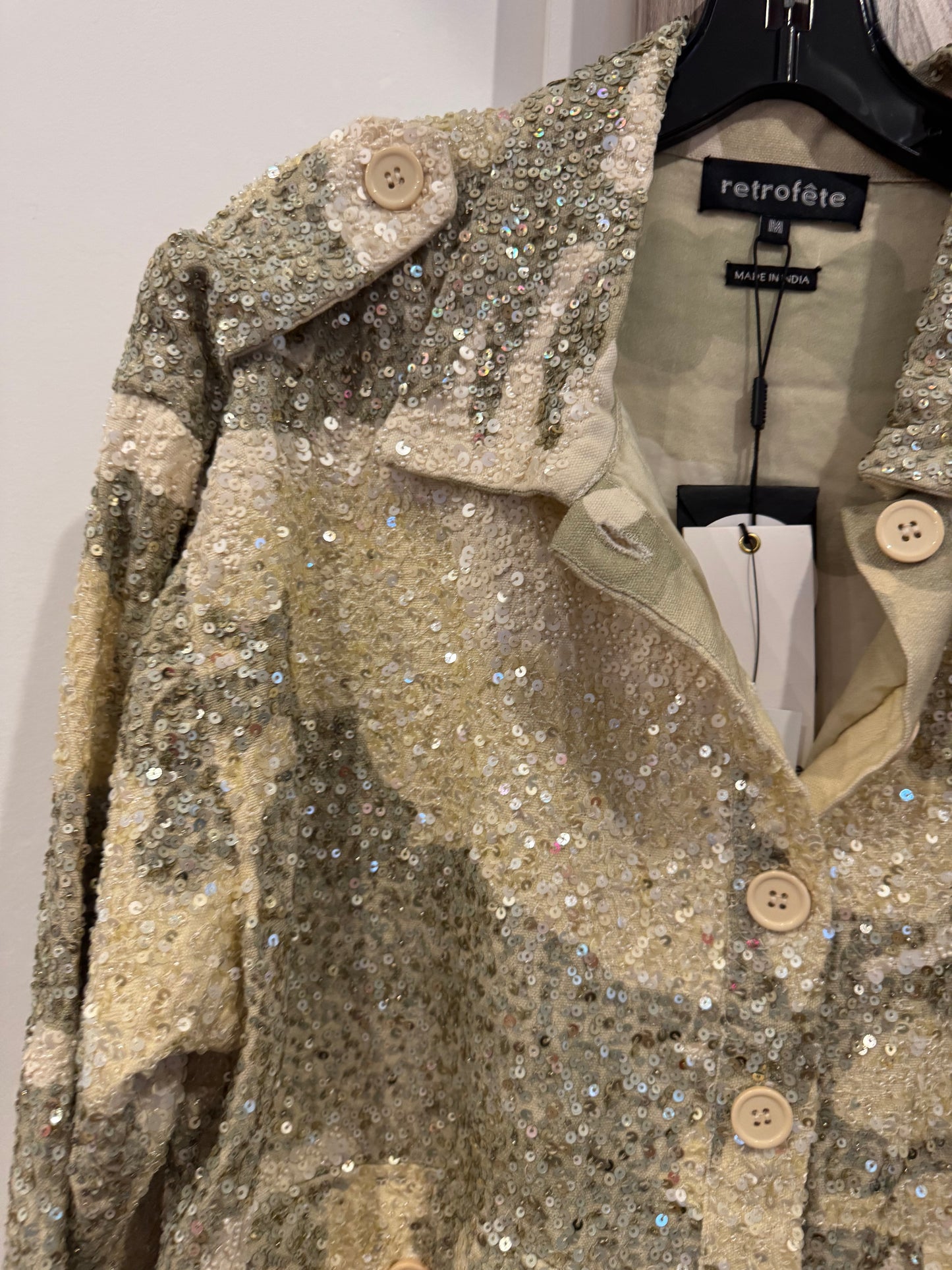 Retrofete IDAN SEQUINED CAMOUFLAGE-PRINT COTTON JACKET