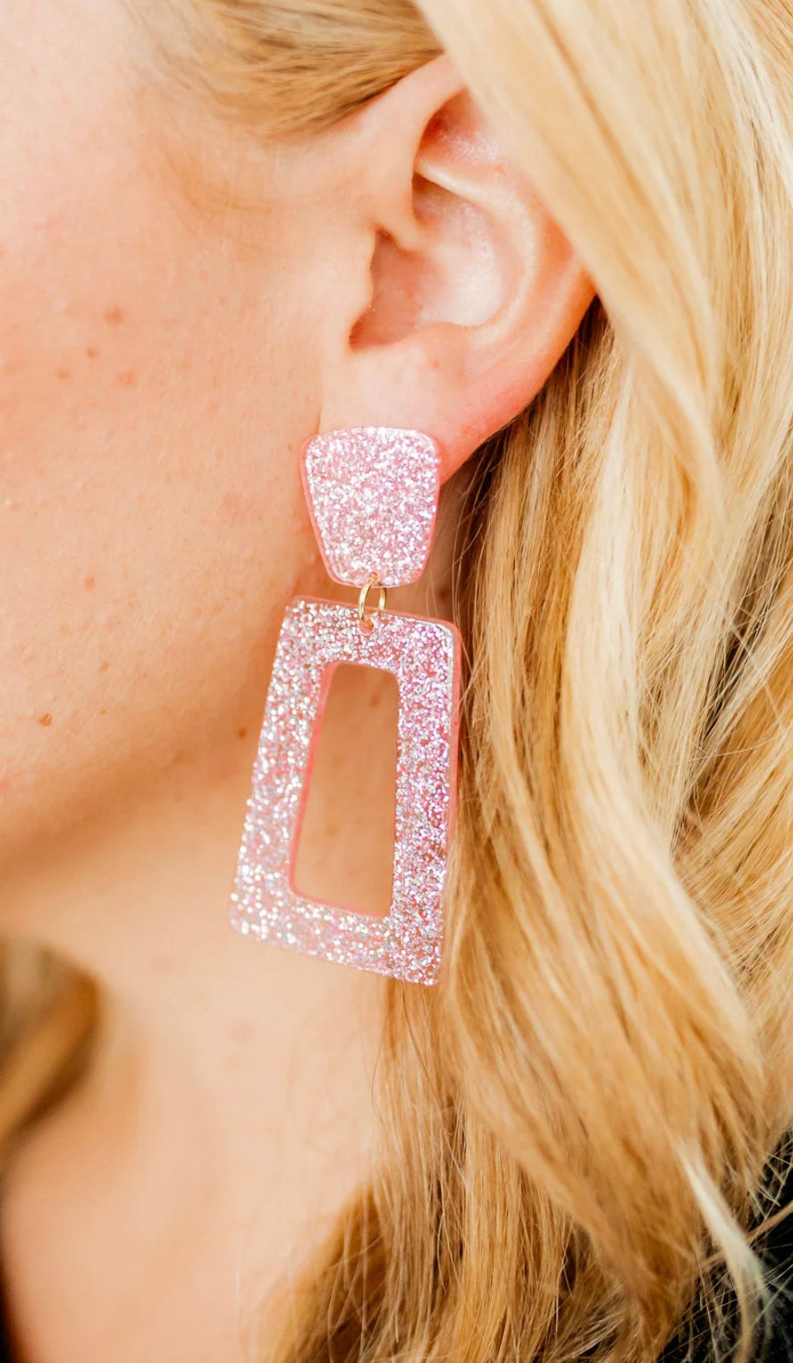 Michelle Pink Glitter Earrings