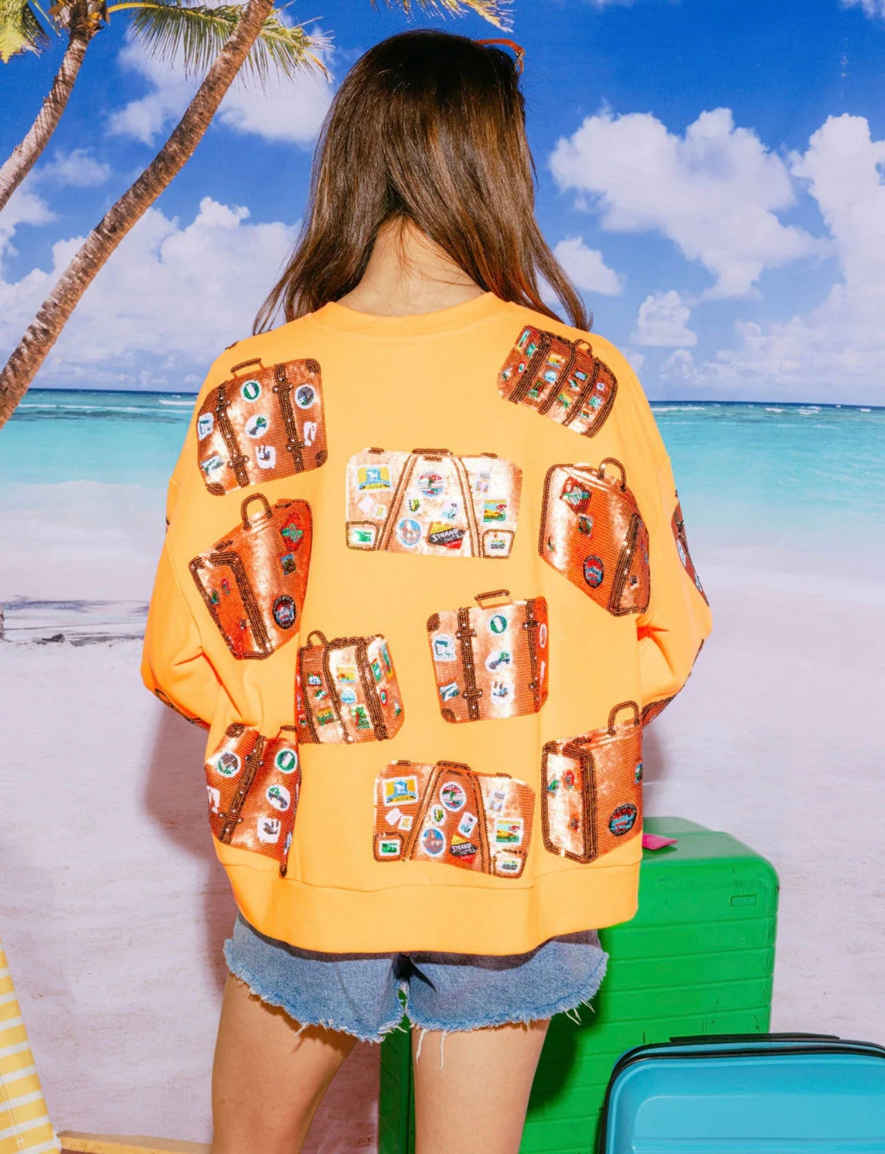 Queen of Sparkles Neon Orange Vintage Suitcase Sweatshirt