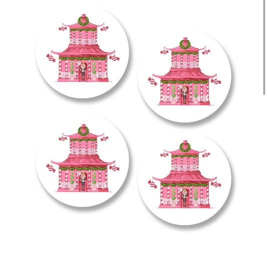 Ceramic Coasters Set of 4 Candy Pagoda Christmas