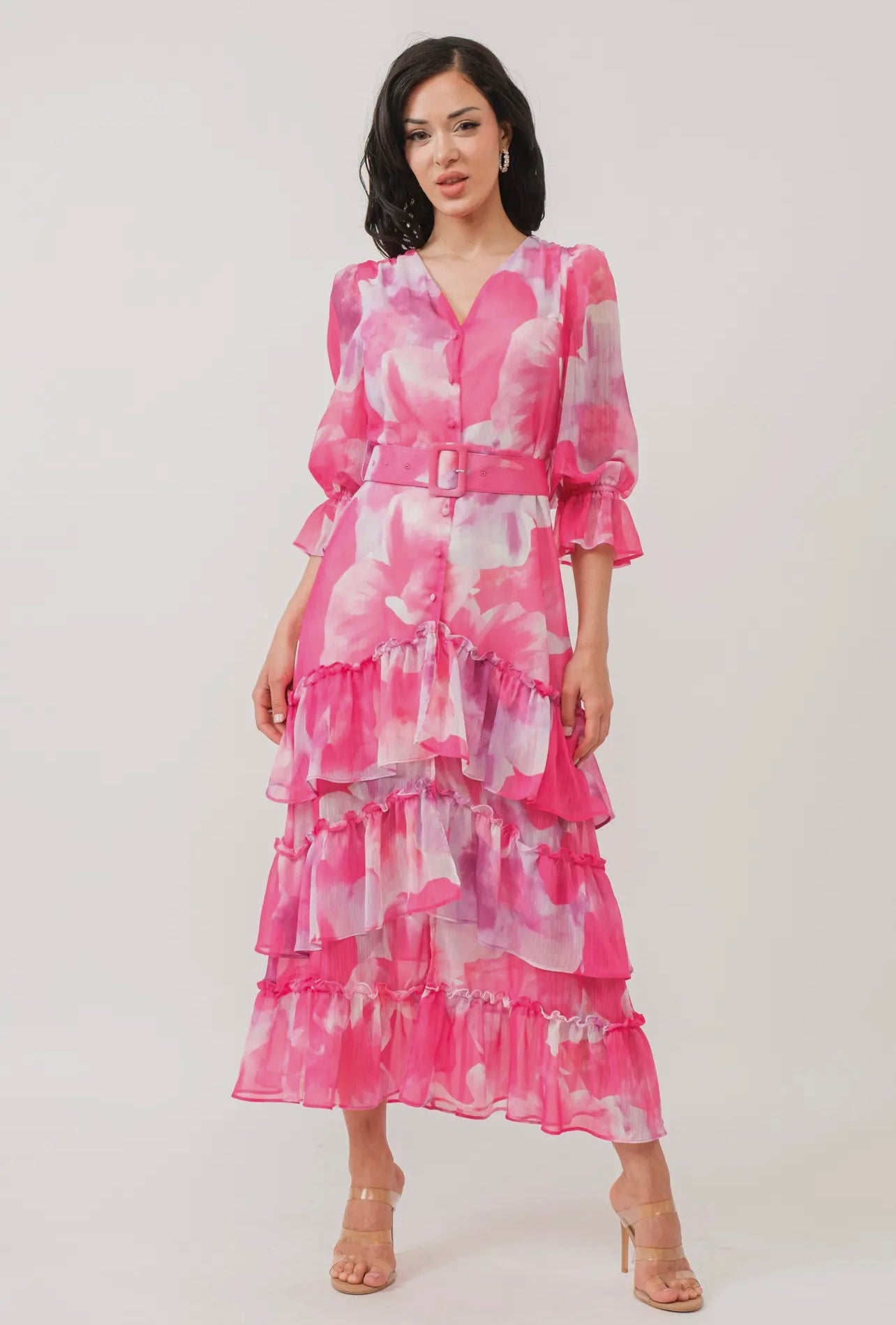 Mirabelle Chiffon Ruffle Midi Dress