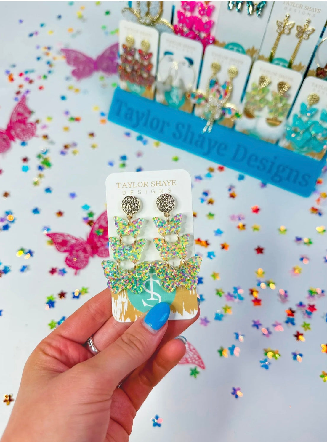 Tessa Confetti Triple Butterfly Earrings