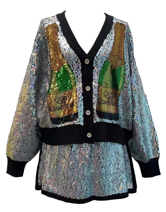 Queen of Sparkles Champagne Sequin Cardigan