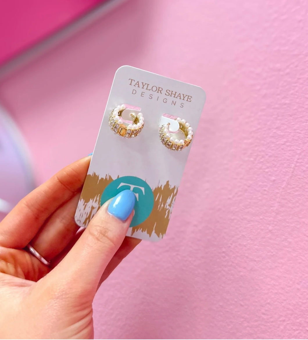 Rebecca Pearl Huggies Earrings