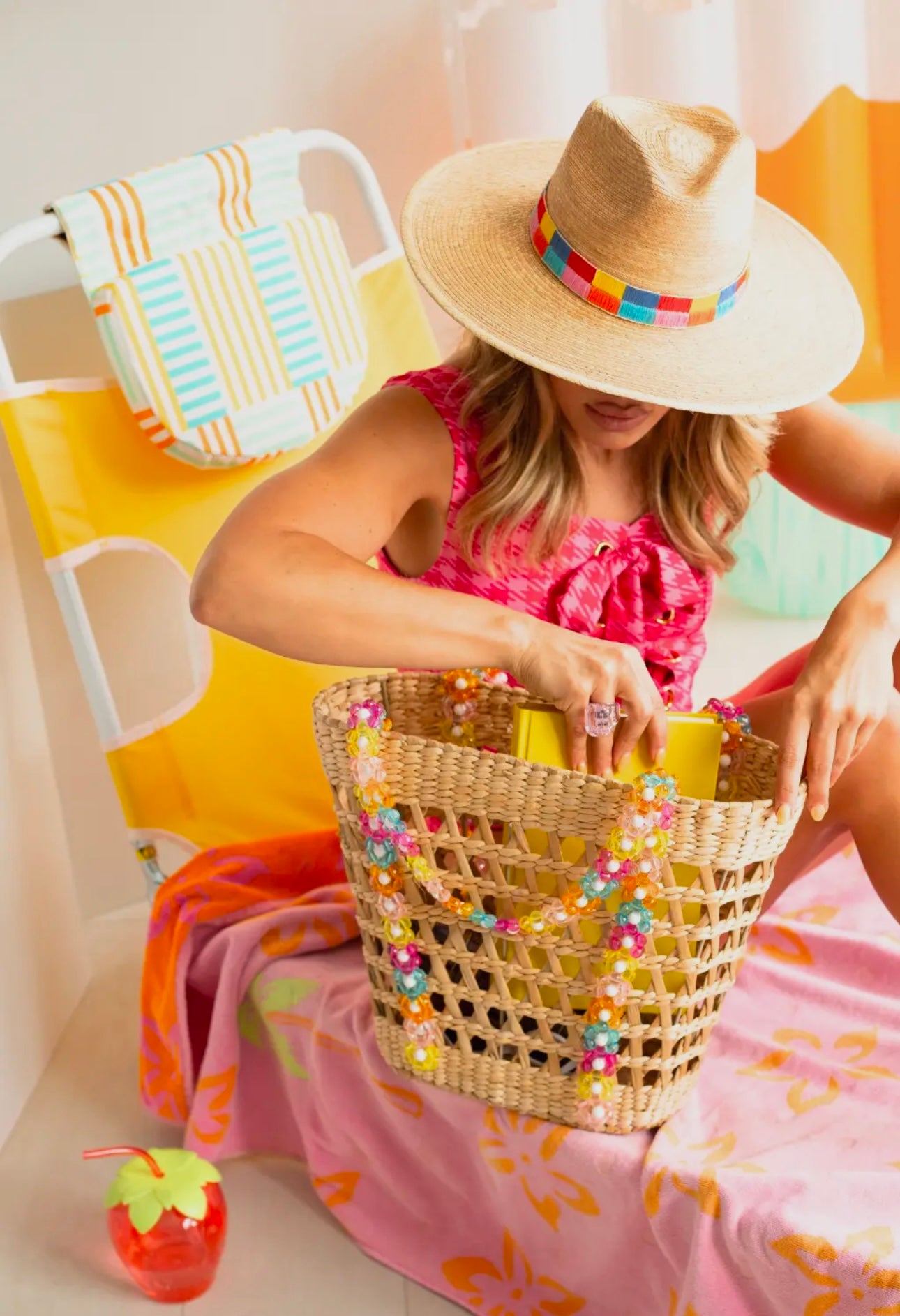 Colorful Beaded Straw Beach
Basket Tote