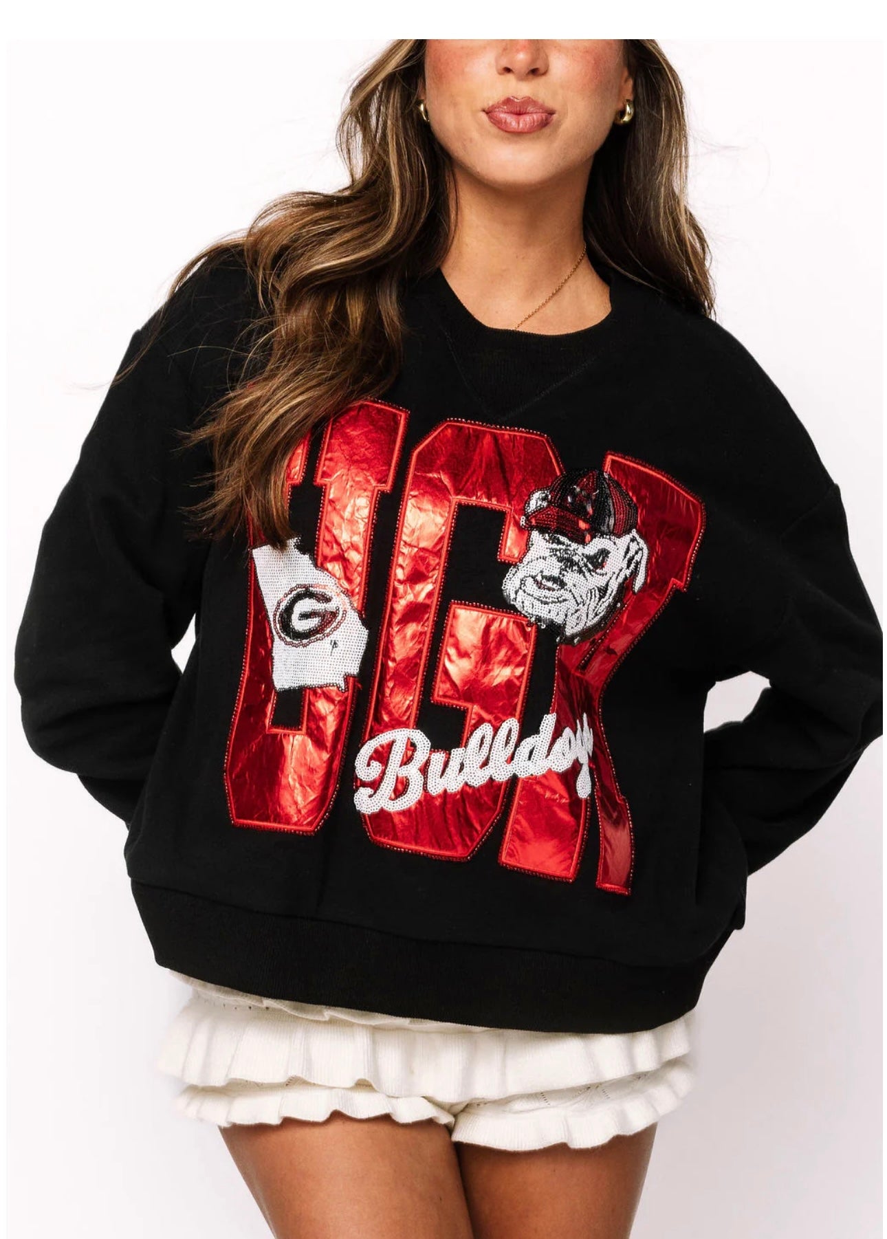 Queen of Sparkles UGA Football Metallic Icons Sweatshirt