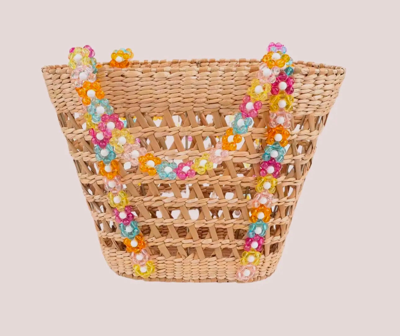 Colorful Beaded Straw Beach
Basket Tote