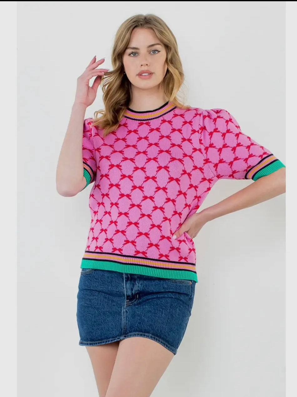 Parker Short Sleeve Bow Knit Top