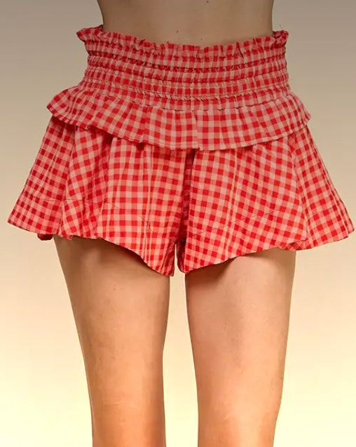 Betty high waisted plaid shorts red & white