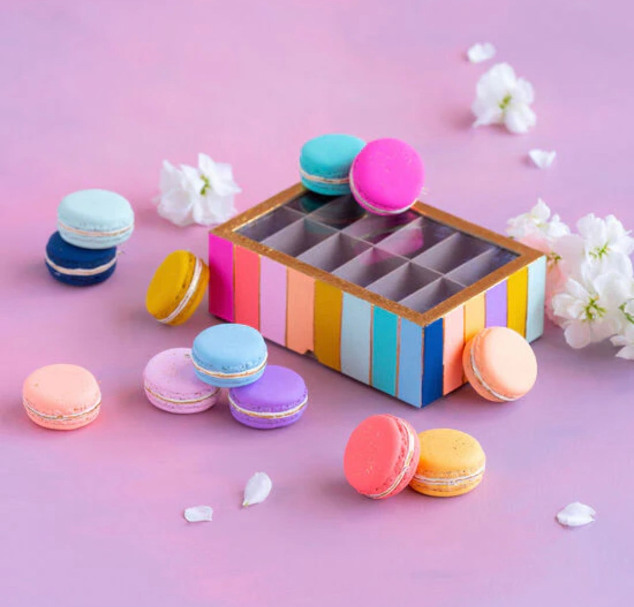 Glitterville Rainbow Macaroon Ornament Set of 12