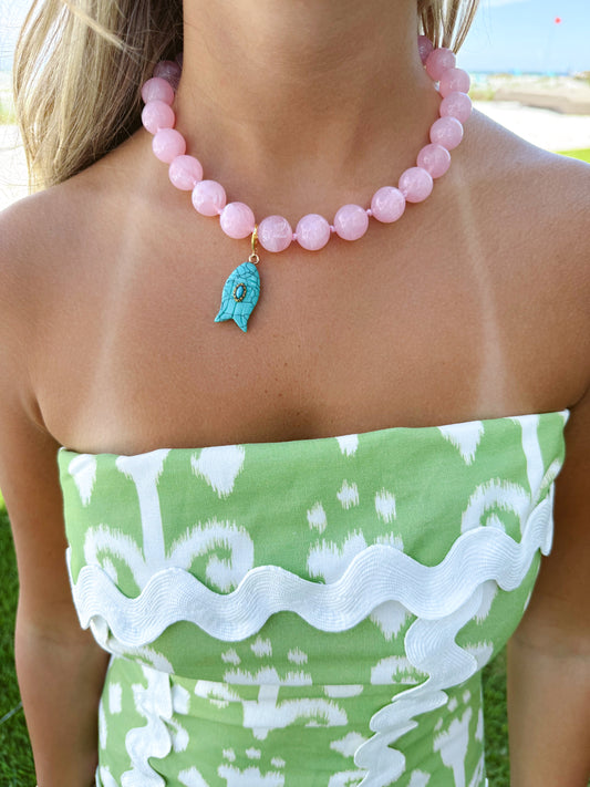 Kiawah Beaded Fish Charm Necklace - Pink