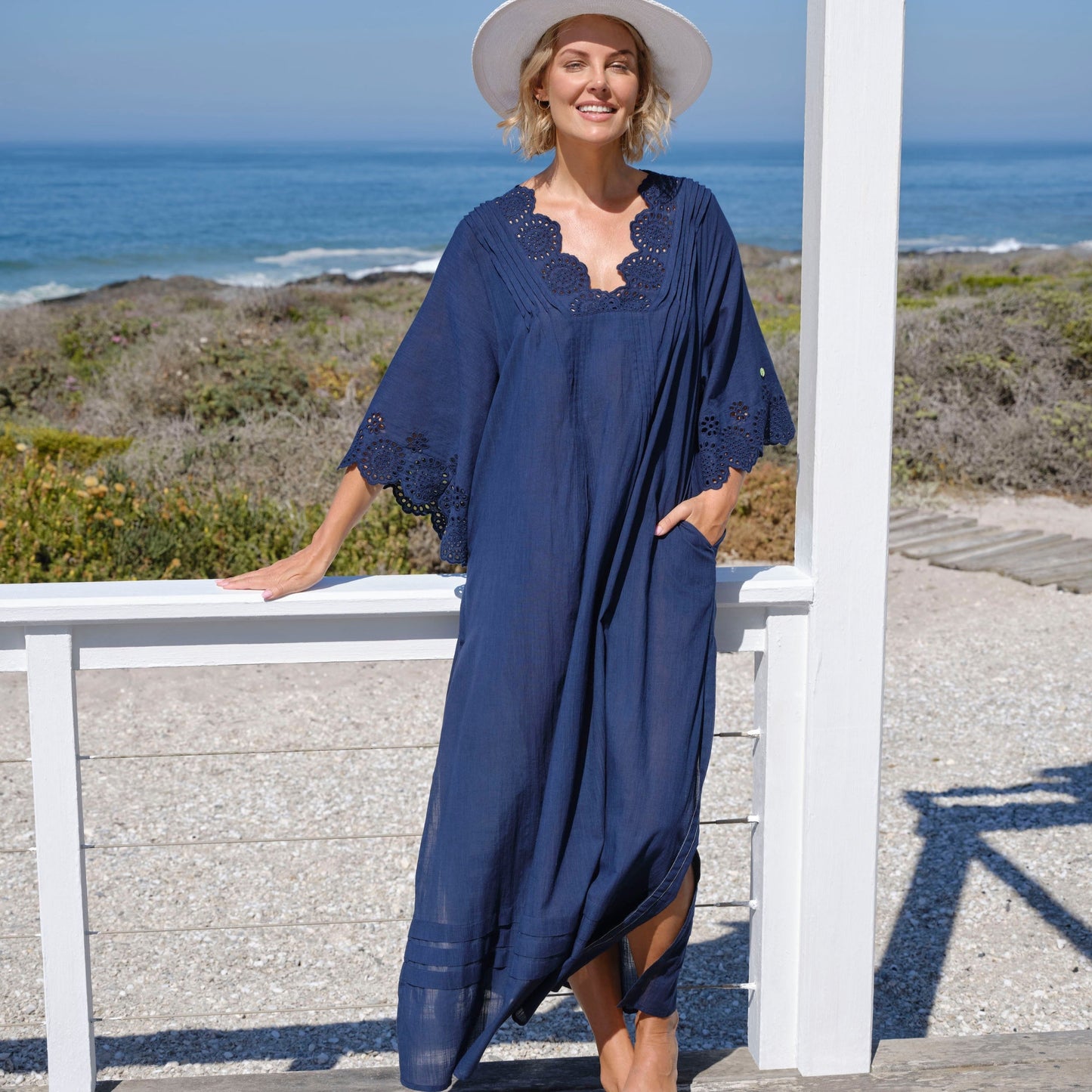 Broderie Maxi Dress Navy