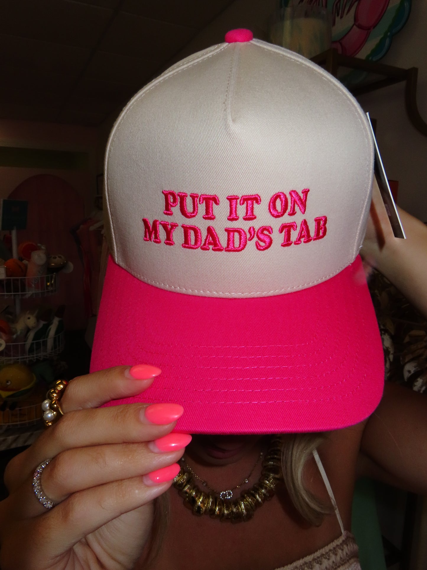 Embroidered Put It On My Dad's Tab Trucker Hat