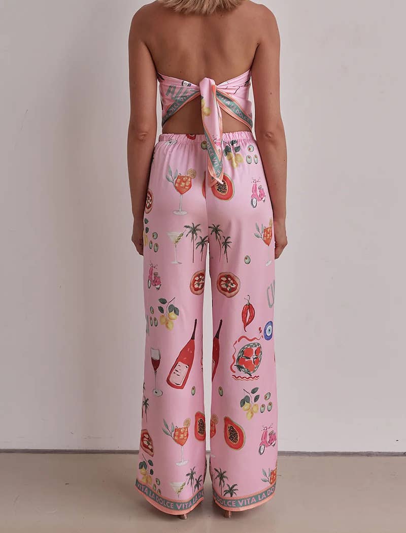 Strapless Tropical Print Pants Set
