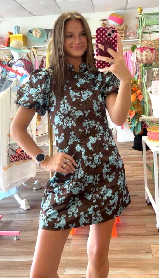 Espresso Bloom Bubble Hem Dress