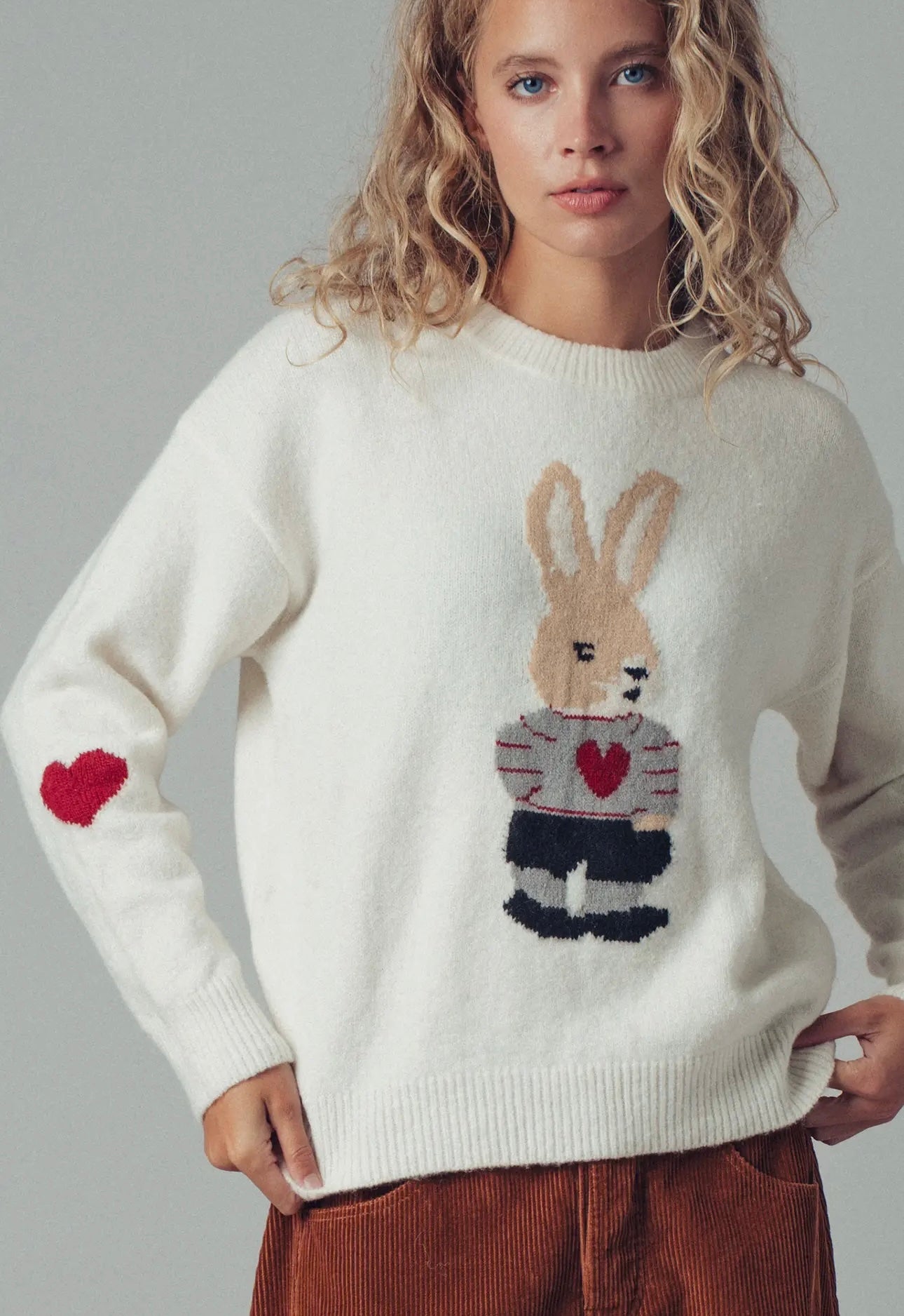 Bunny Motif Heart Sweater