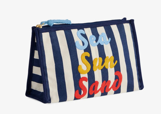 "Sea Sun Sand" Zip Pouch,Navy