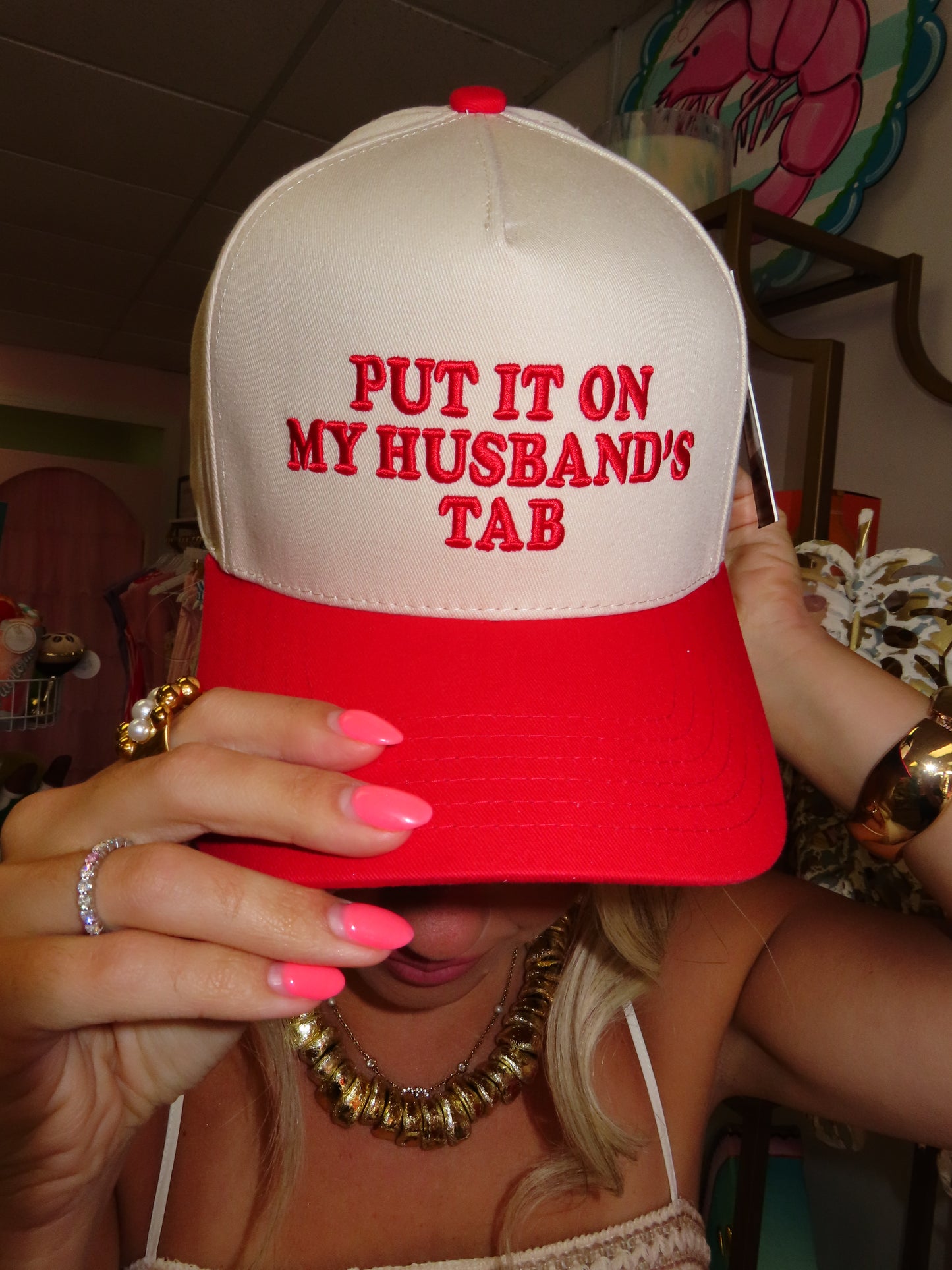 Embroidered Put It On My Husband’s Tab Trucker Hat
