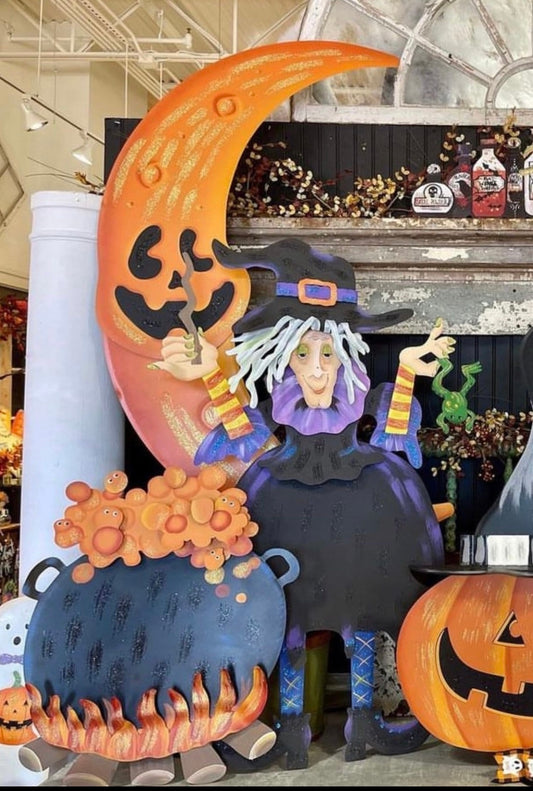 Fall/Halloween Large Witch and Frog Round Top