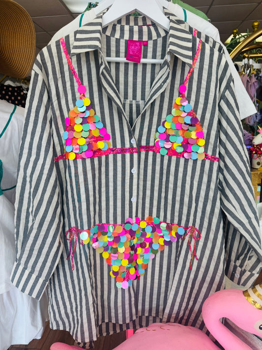 Queen of Sparkles Stripe Bikini Cover Up