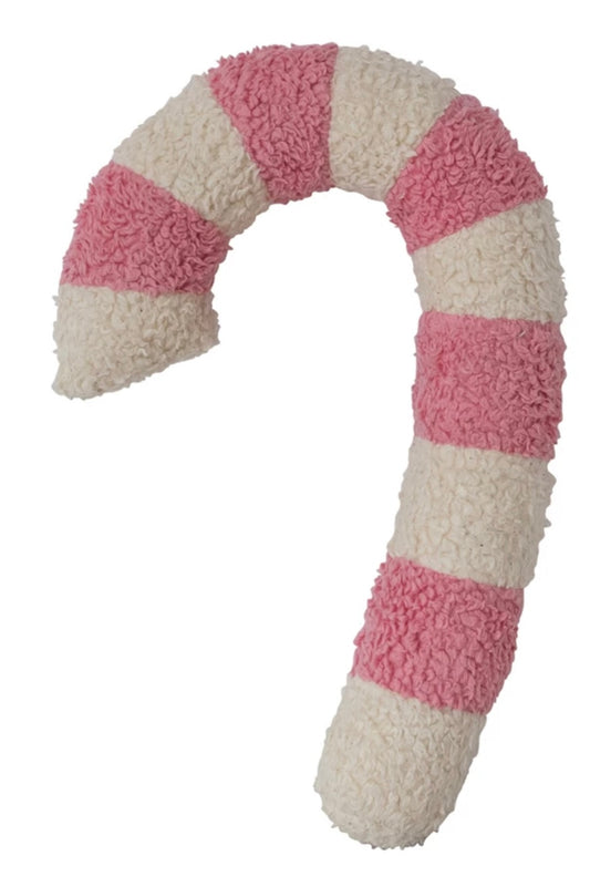 Cotton Sherpa Candy Cane Shaped Pillow, Pink &
Natural Christmas