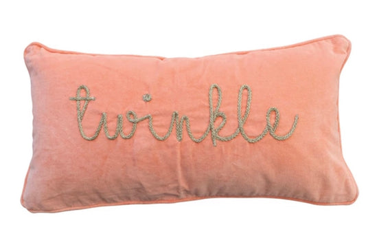24"L x 12"H TWINKLE Cotton Velvet Lumbar Pillow w/ Metallic Gold Thread Embroidered