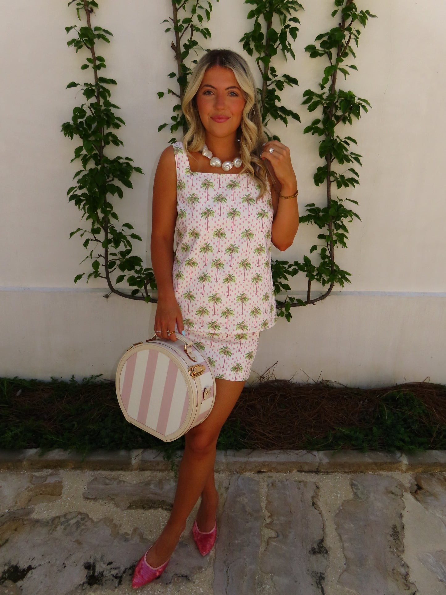 Pink Palms Skirt Set