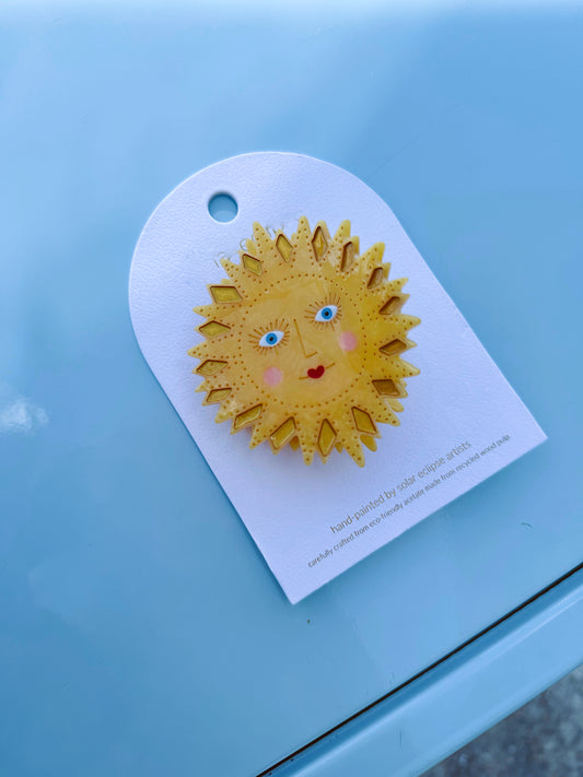 Hand-painted Celestial Sun Claw Hair Clip