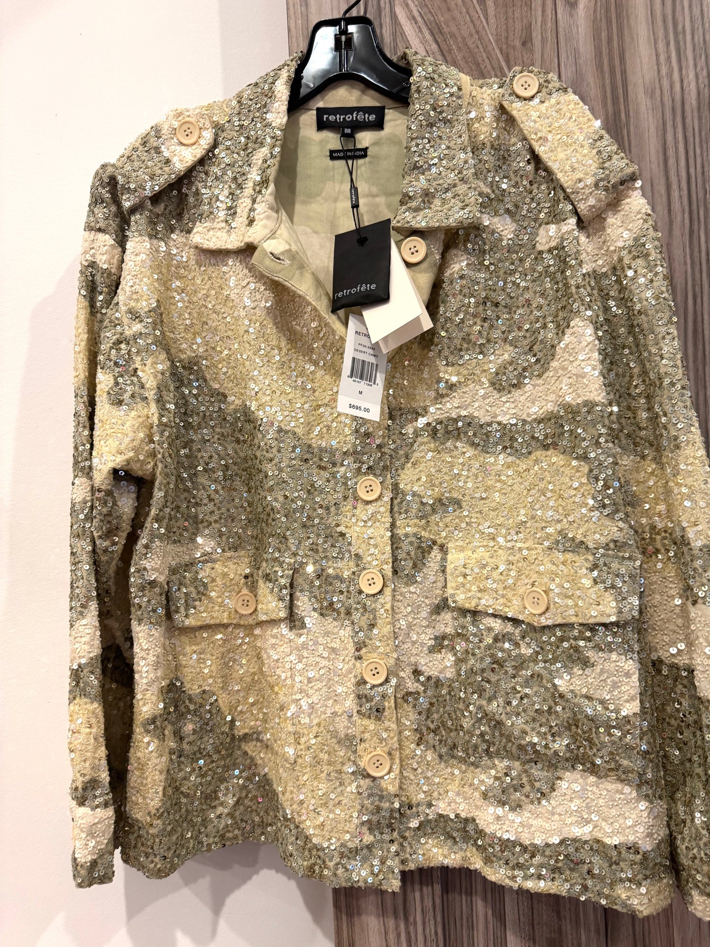 Retrofete IDAN SEQUINED CAMOUFLAGE-PRINT COTTON JACKET