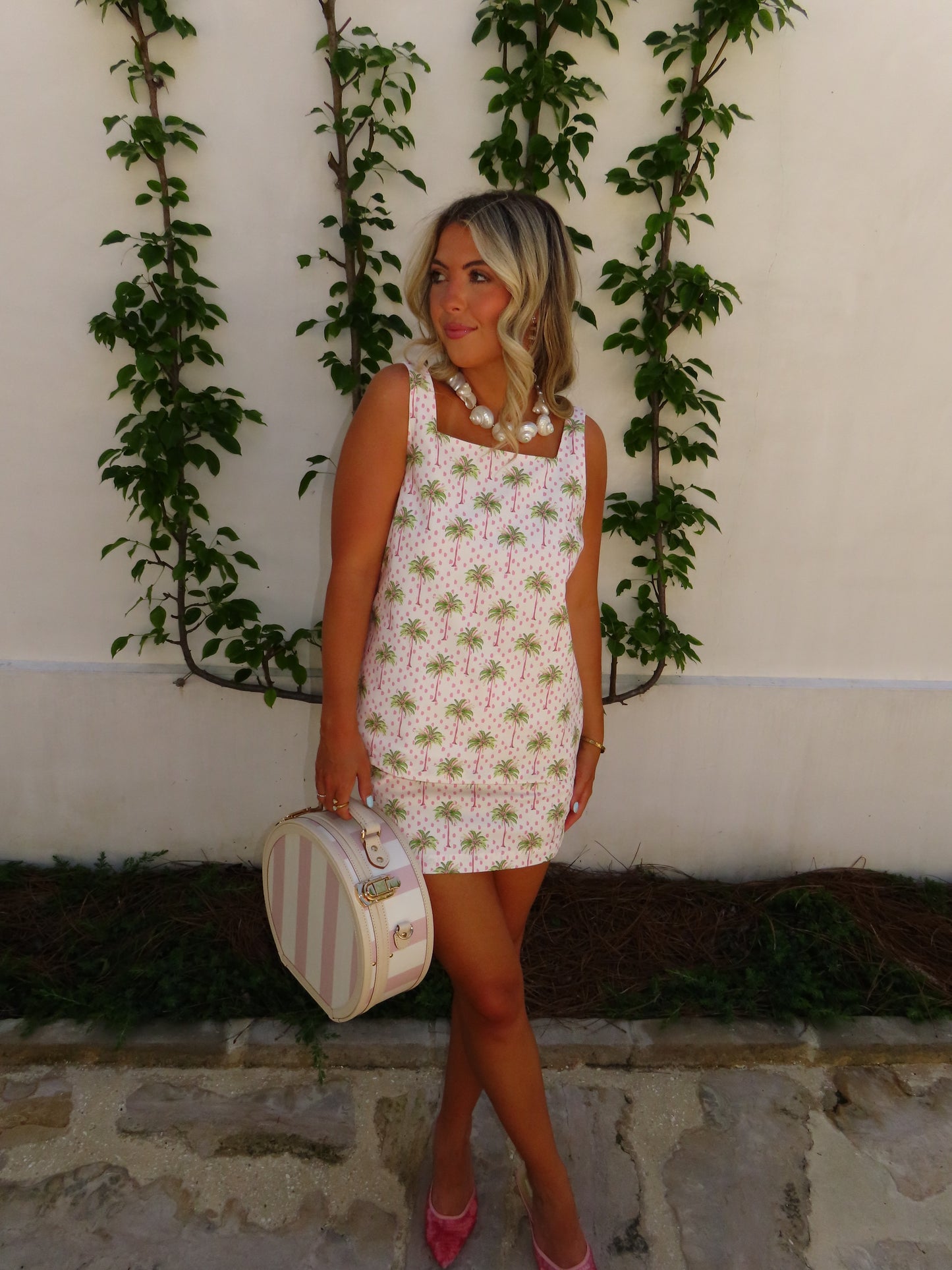 Pink Palms Skirt Set