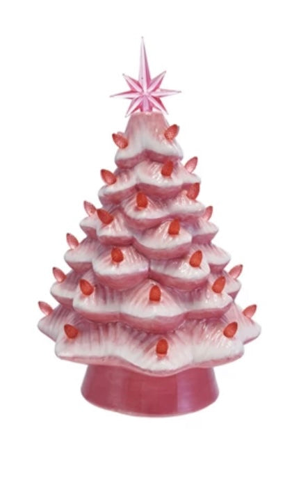Ceramic LED Christmas Tree with Bulbs & Star, Pink &
& White