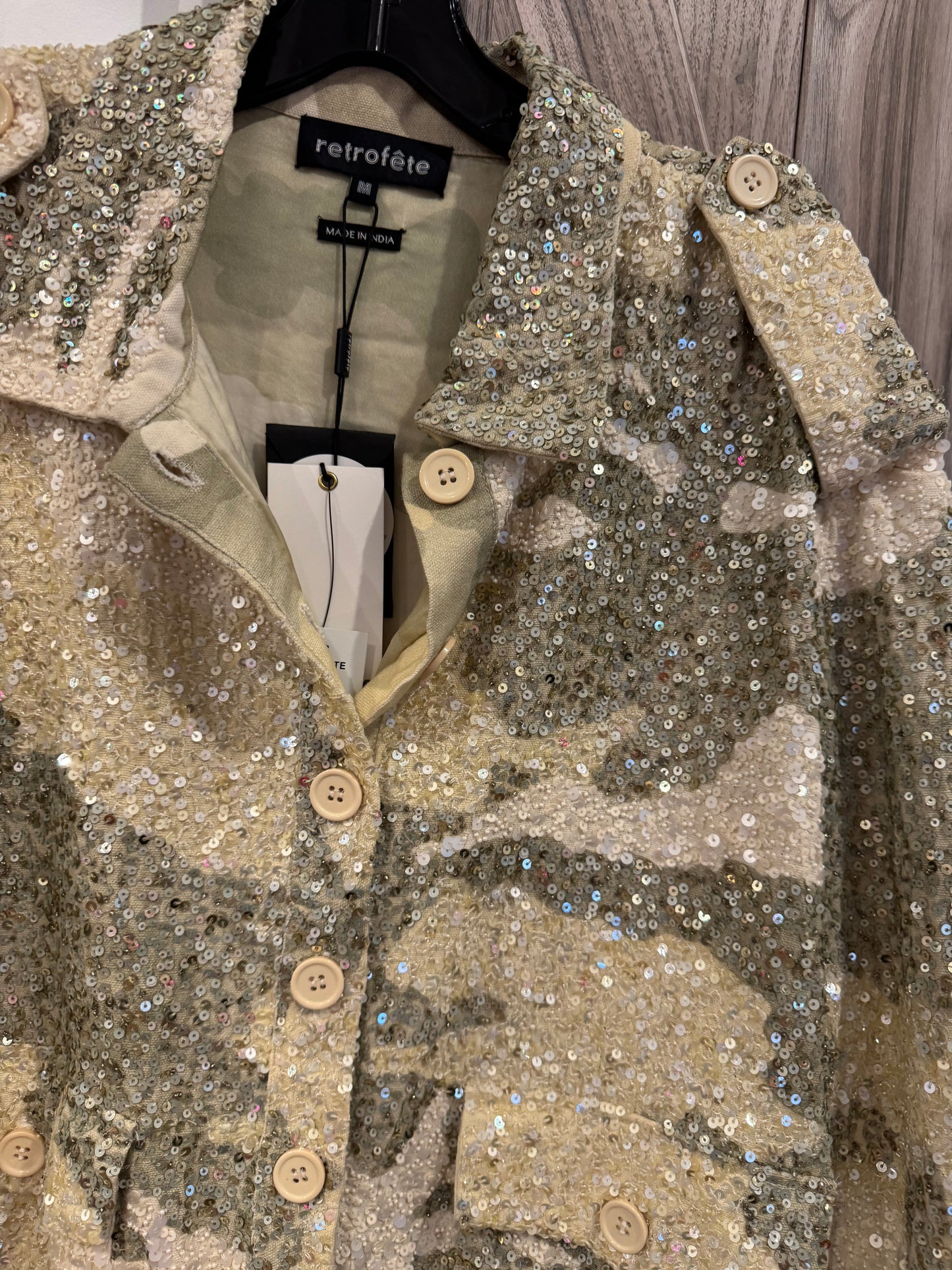 Retrofete IDAN SEQUINED CAMOUFLAGE-PRINT COTTON JACKET