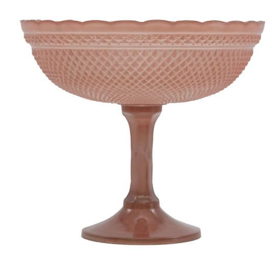 12" Round x 10-1/2"H Pressed Glass Scalloped Footed Bowl, Pink