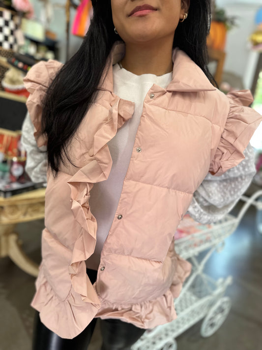 Lilly Ruffle Sleeve Puffer Vest Salmon