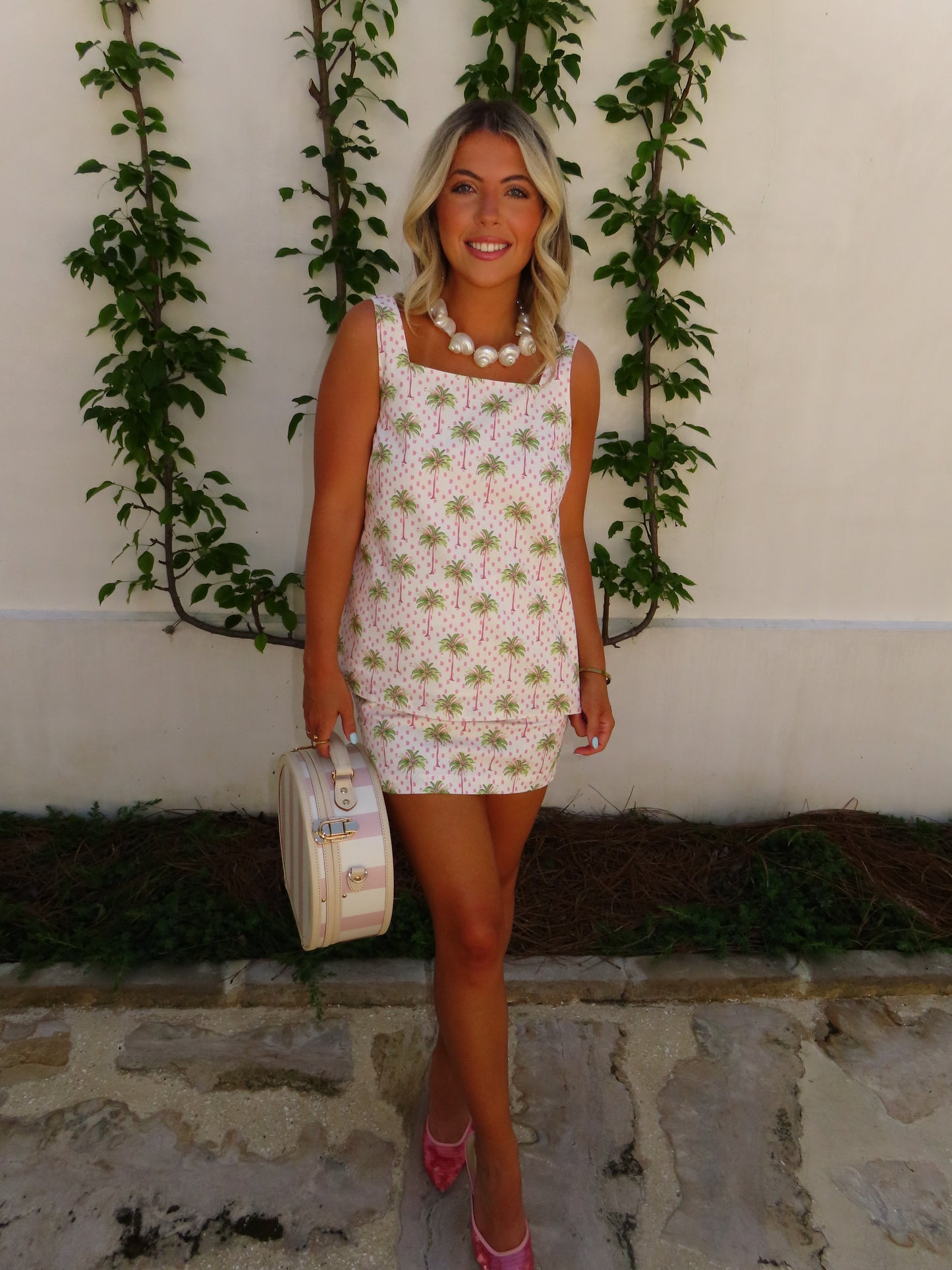 Pink Palms Skirt Set