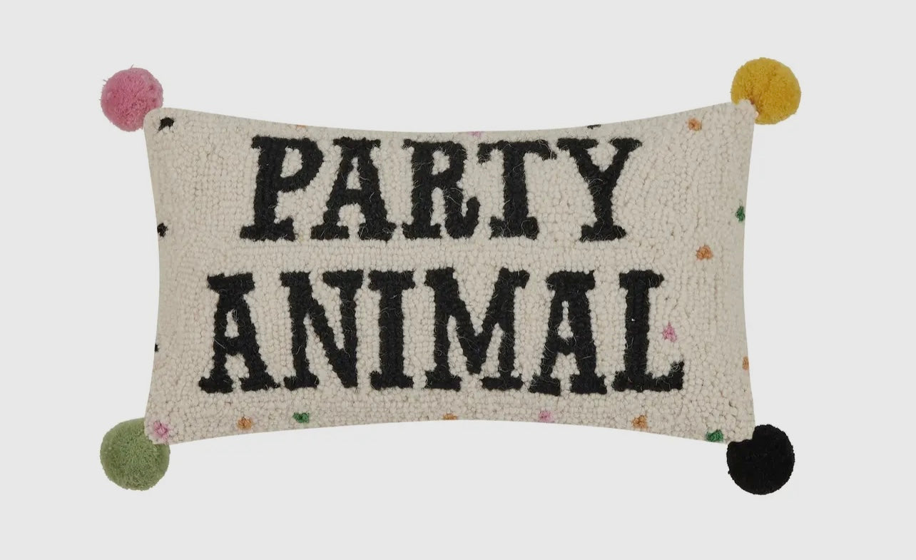 Party Animal w/ Pom Pom Hook Pillow