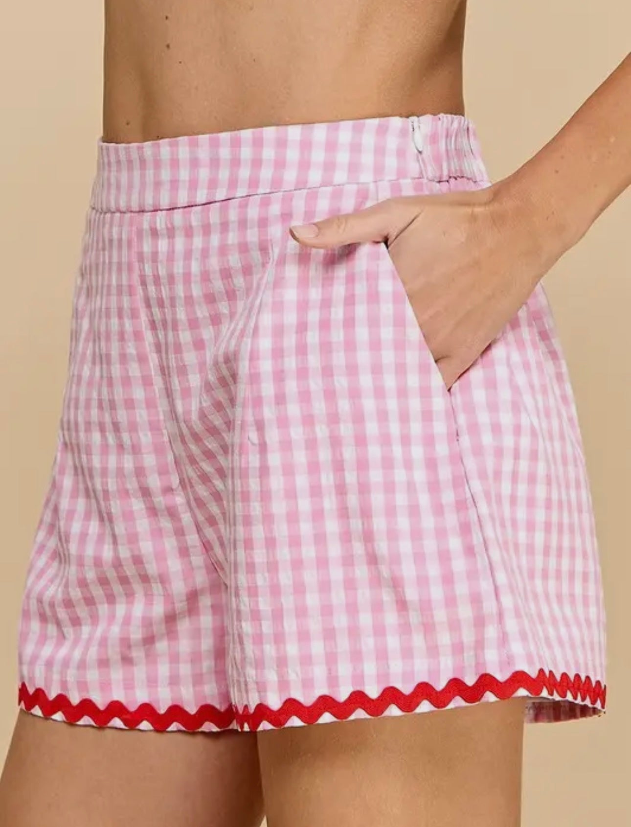 Shelly Gingham Shorts with Ricrac Trim pink