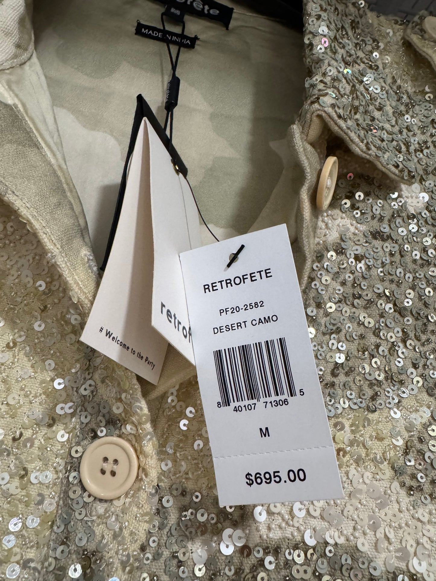 Retrofete IDAN SEQUINED CAMOUFLAGE-PRINT COTTON JACKET