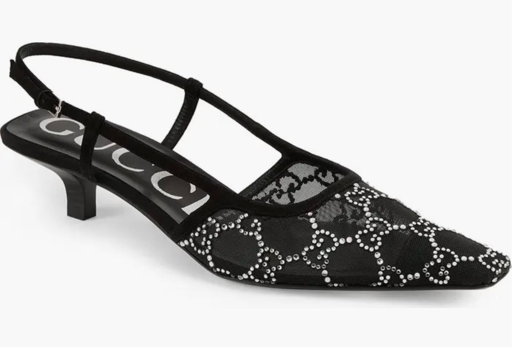 Gucci Tom GG Crystal Kitten Heel Slingback Pump (Women)