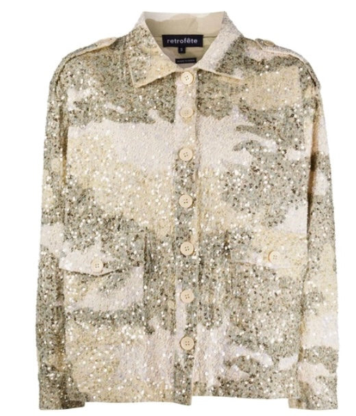 Retrofete IDAN SEQUINED CAMOUFLAGE-PRINT COTTON JACKET
