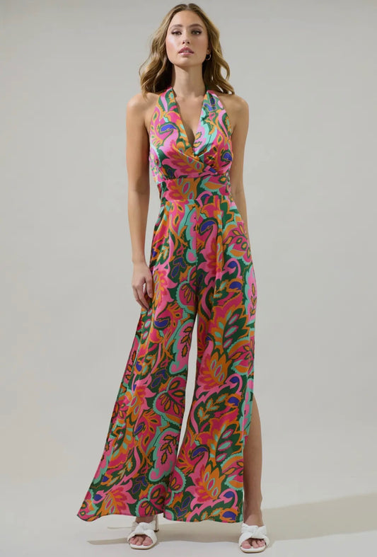 Lilia Tropical Floral Magic Moment Halter Jumpsuit