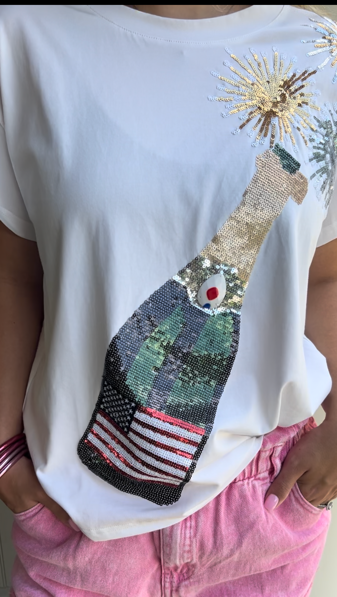Queen of Sparkles Star Spangled Tee Pop Champagne